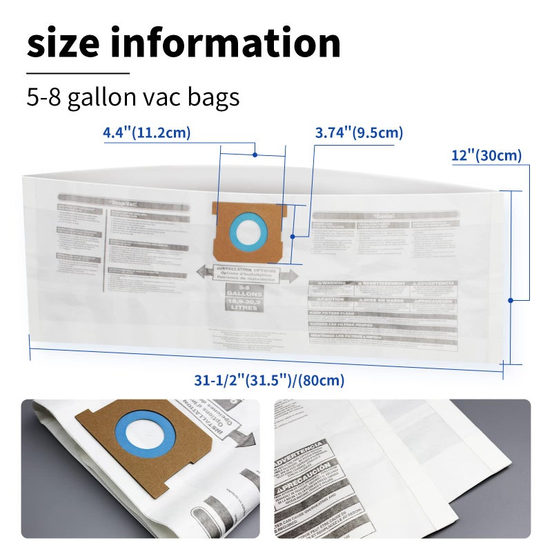 ALYYDBG for Shop Vac Bags 5-8 Gallon, Type E 90661 9066133, Type H 90671 9067133; VF2004, VHBS VDBS High- Efficiency Disposable Vacuum Collection Filter Bags 5 Pack - Image 5